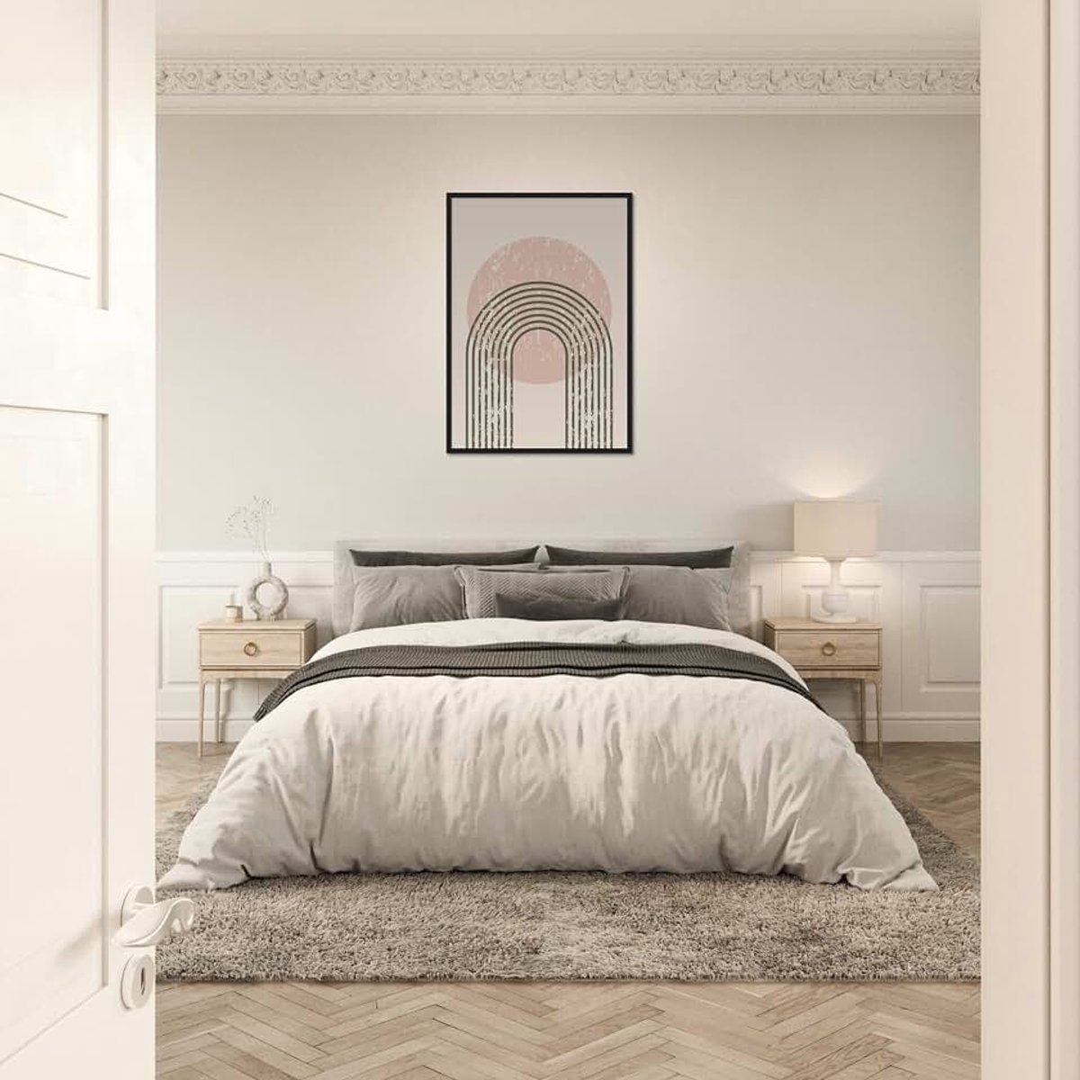 Kunst aan de muur - beige koraal gebogen patroon - ingelijste kunstdruk Kant-en-klaar zwart 50x70 cm/20x28″