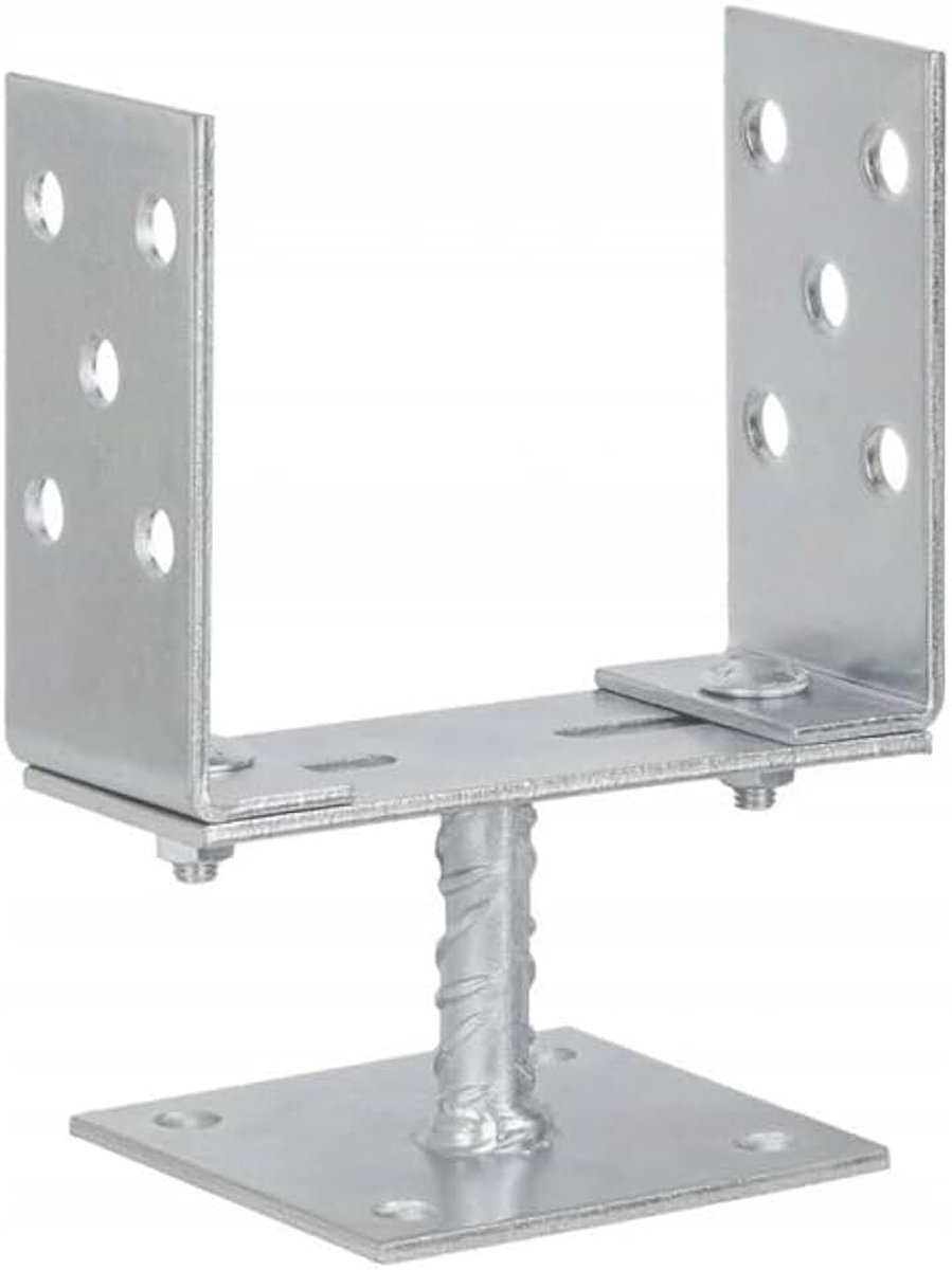 Paaldrager, anker om in te slaan, verstelbare steunpoot van 80-160 mm, 150 x 200 x 60 mm, paalanker van verzinkt staal, grondanker voor houten palen, paalschoen voor terrassen en hekken