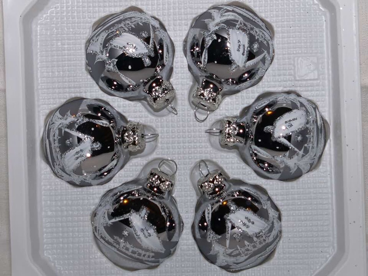 Antiek Zilver met Wit Winterlandschap 5 cm Kerst Decoratie Kerstversiering Kerstbal van ''Jingle Bells Lauscha''