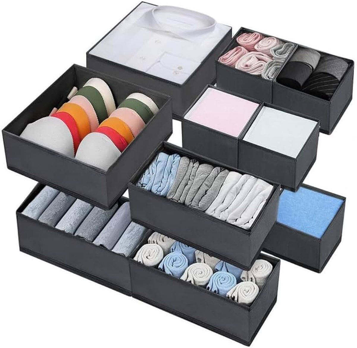 10-delige lade-organizer, opbergsysteem voor laden, opvouwbare opbergdoos, stof, ondergoed organizer, kastladeverdeler voor beha's, sokken, stropdassen, kleding