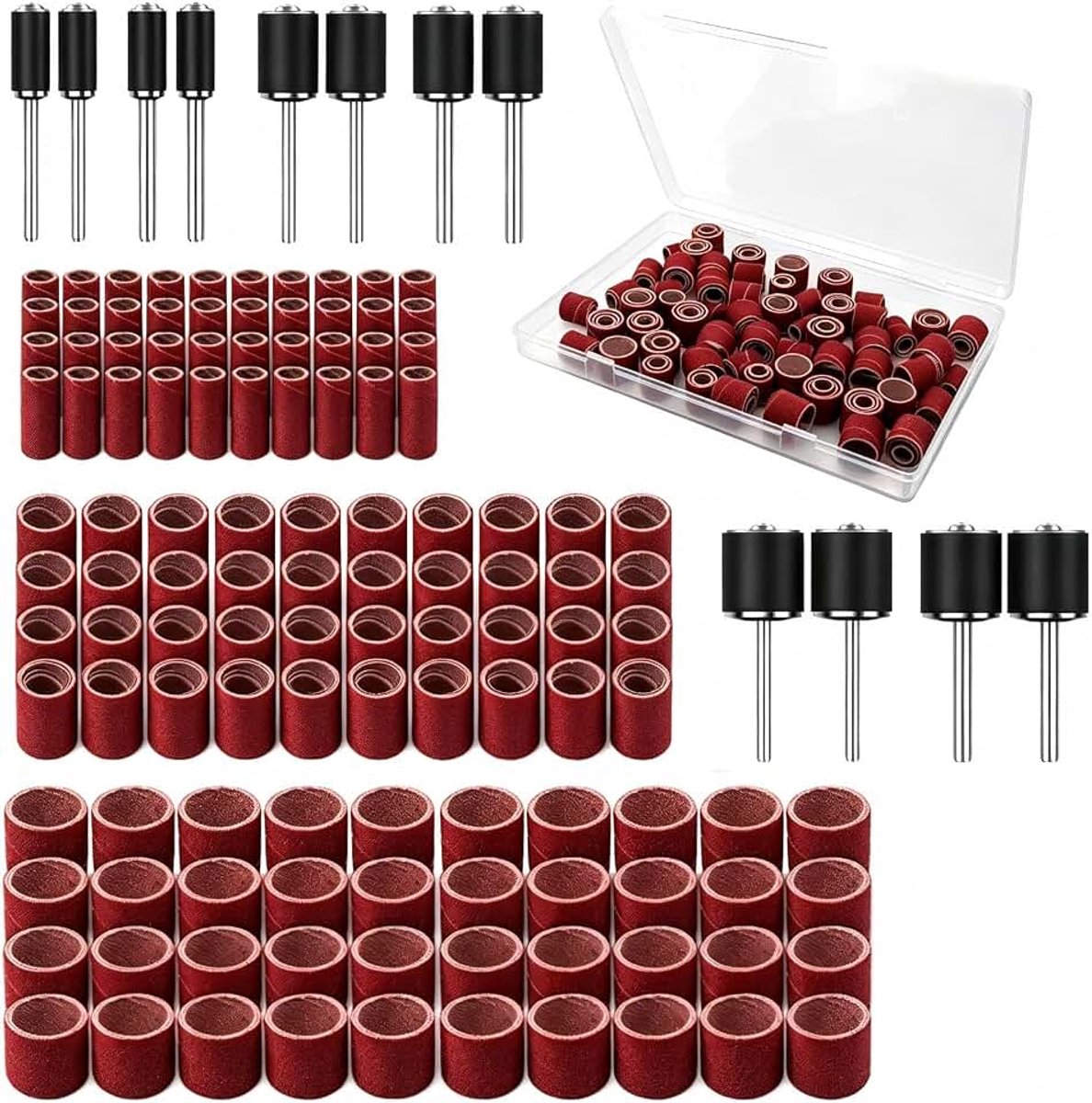 132 stuks schuurhulzen set met voor Dremel draaigereedschap, slijpopzetstukken met 120 stuks schuurhulzen en 12 stuks schuurrol, voor hout, doe-het-zelvers, slijpopzetstukken