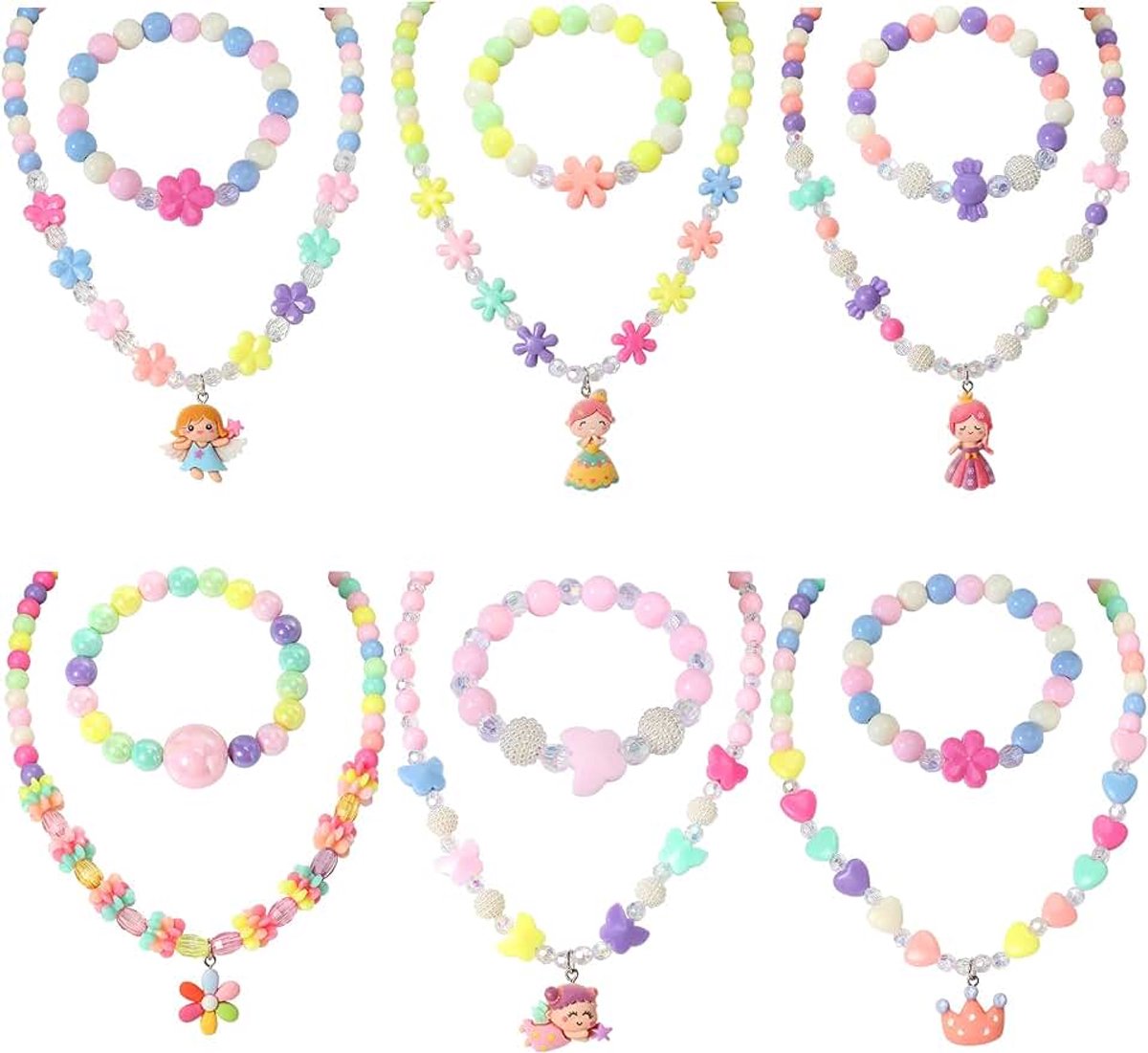 Set - 6 Stuks Halsketting, Armband, Portemonnee voor Meisjes - Speel en Verkleden Modesieraden, Acryl, Parel