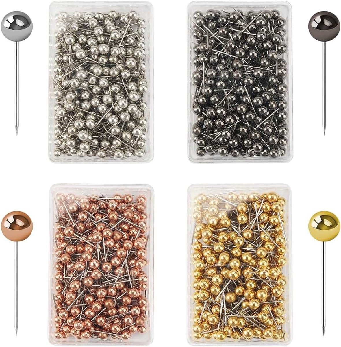 1000 stuks ronde kop spelden met grote kop, 15 cm lange kaart nagel spelden spelden veelkleurige kaart push pins gouden kop reversspeldjes pin board pinnen voor wereldkaart, zilver, goud, roségoud,