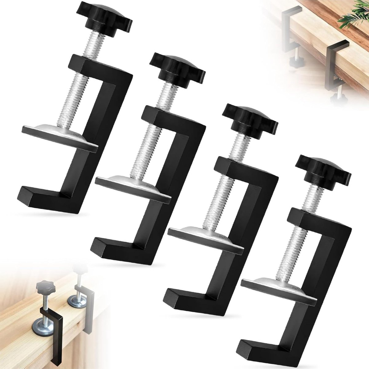 4 stuks multifunctionele houtbewerking G-klemmen met antislip grip, verstelbare C-type houtklembevestigingshouders, zware kleine klemmen voor timmerwerk, doe-het-zelf meubelprojecten, stabiel houtwerk