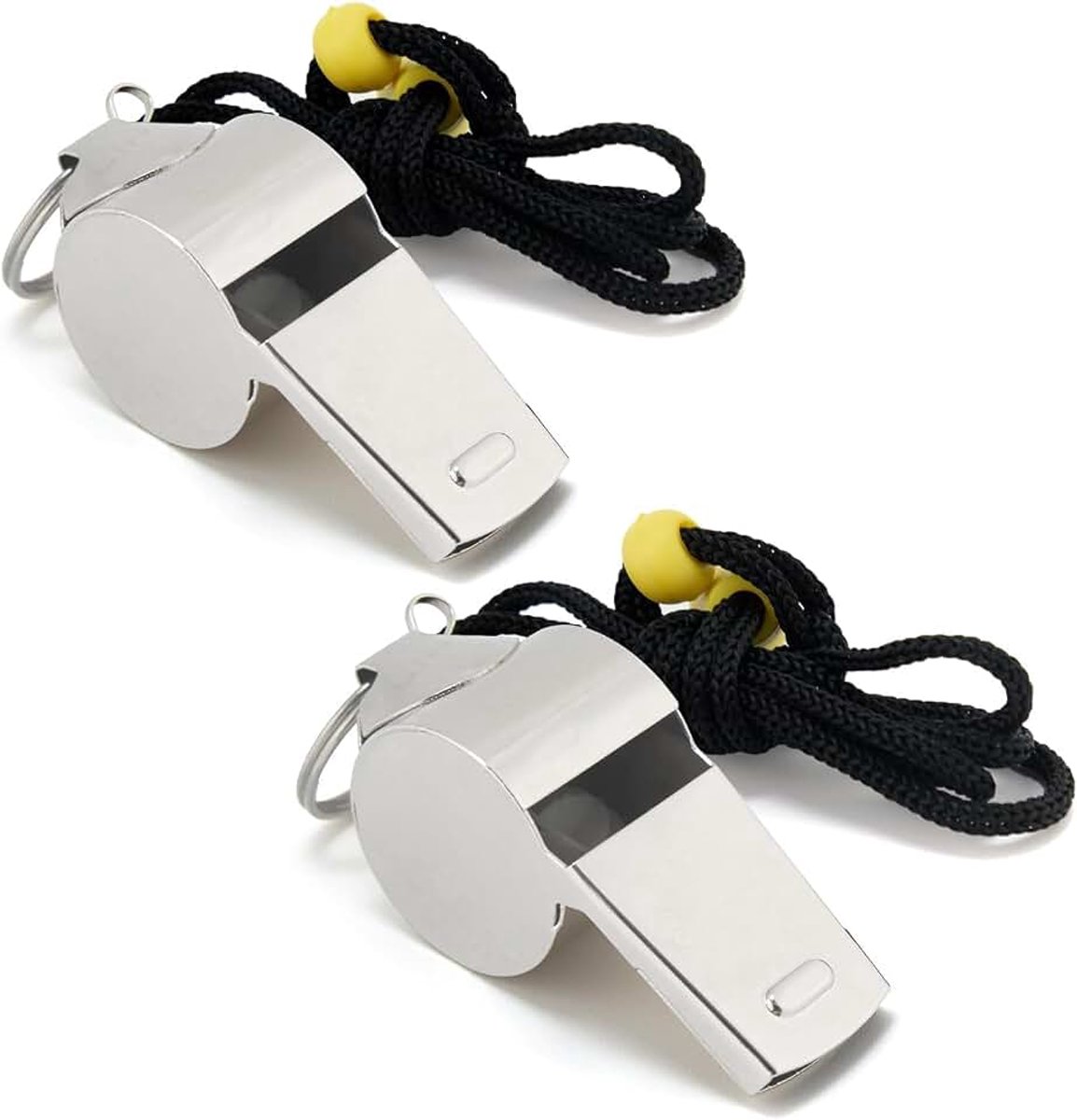 2 stuks fluitje, roestvrij stalen fluitje met sleutelband, fluit voor scheidsrechter, trainer, outdoorsport, hondentraining, sportonderwijs, zilver