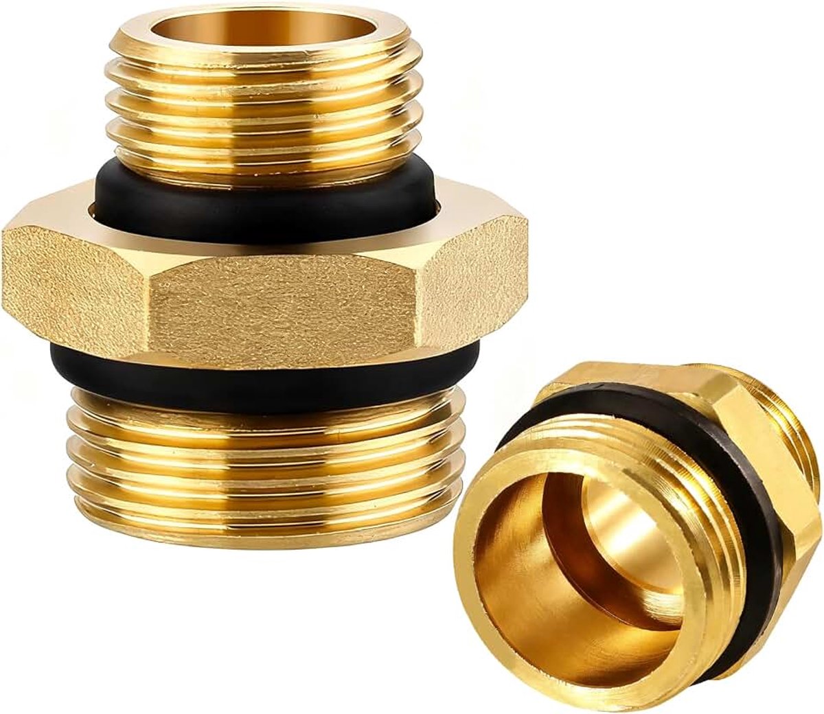 Verloopnippel G3/4 inch x G1/2 inch AG/AG messing, 2 stuks reductie 3/4 tot 1/2 dubbele nippel buitendraad, dubbelzijdige buitendraad, messing fitting geschikt voor drinkwater en waterbuis