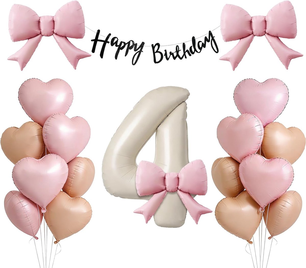 25 stuks strikken decoratie verjaardag meisje 3 4 5 jaar met 3 strikken folieballon & 20 hart folieballonnen & Happy Birthday slinger, ballonnen verjaardag voor verjaardagsdecoratie meisjes (4)
