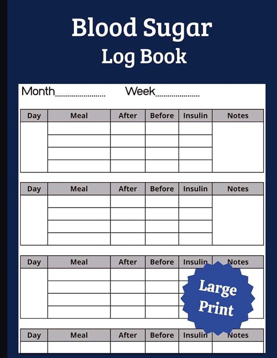 Blood Sugar Log Book: Large Print One-Year Blood Sugar Tracker with Before & After Meal Readings, Medication Information, Doctor Appointment Notes