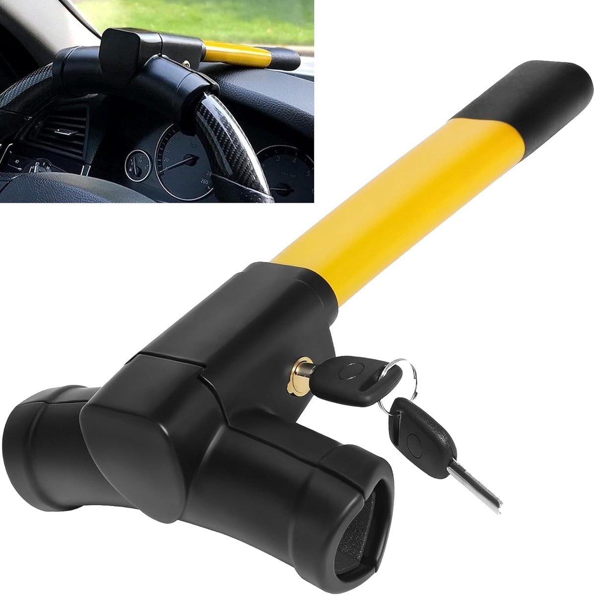 Stuurslot voor auto, mechanisch, T-vormig, universeel, met 2 sleutels, diefstalbeveiliging voor auto's, vrachtwagens, campers, SUV's, boten