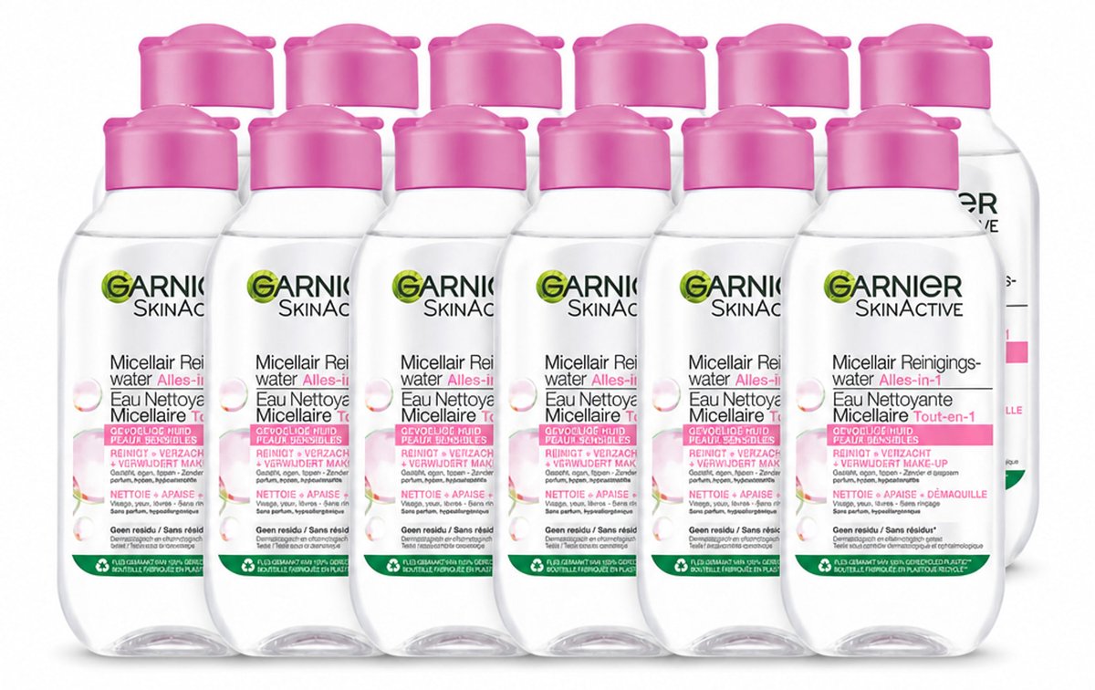 12 x Garnier - SkinActive - Micellair Reinigingswater - Gevoelige Huid - Reisformaat - 100 ml - Voordeelverpakking - 12 stuks