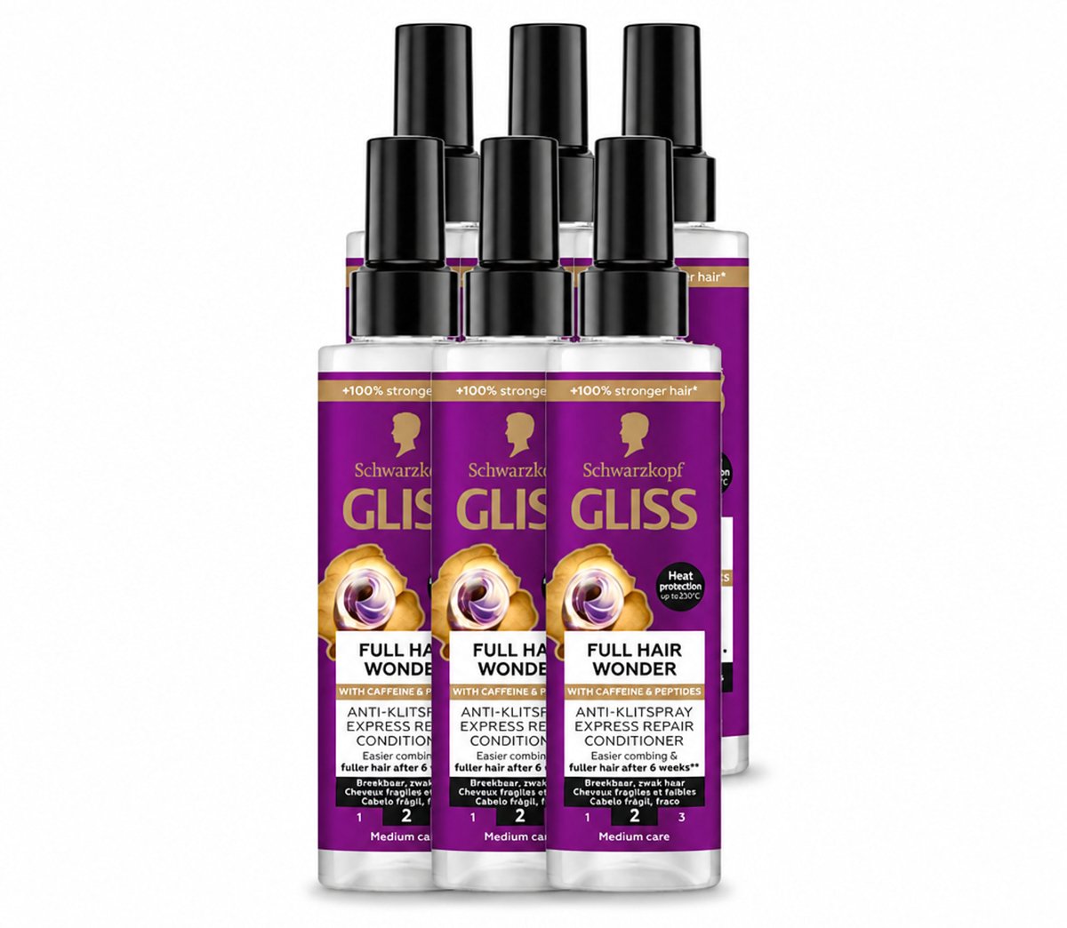 6 x Gliss - Anti-Klit Spray Full Hair Wonder - Voor Voller en Sterker Haar - 200 ml - Voordeelverpakking - 6 stuks
