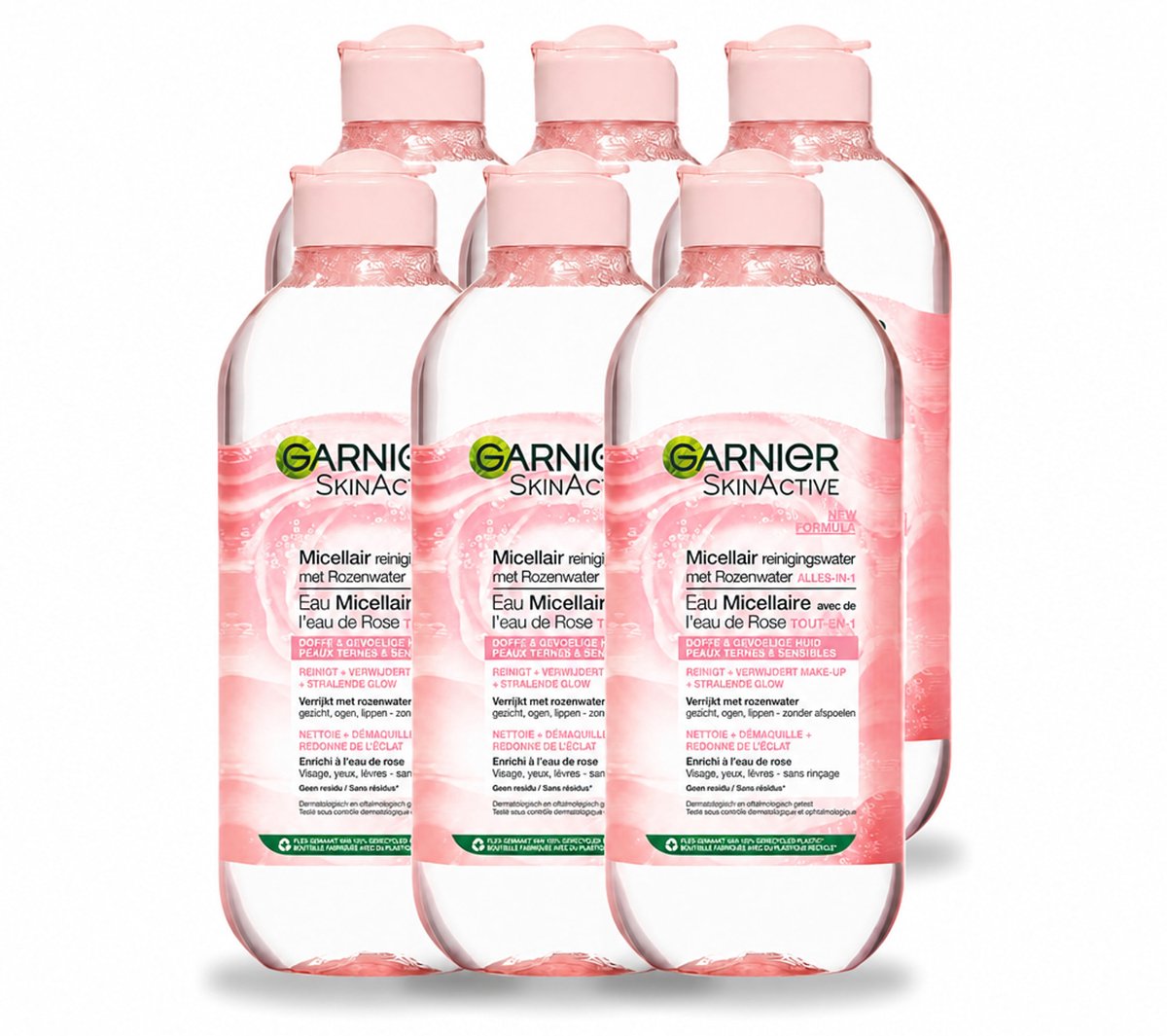 6 x Garnier - SkinActive - Micellair Reinigingswater - Rozenwater - Stralende Huid - 400 ml - Voordeelverpakking - 6 stuks