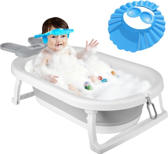 PIPIPOXER- Opvouwbaar babybadje - Babybad - met digitale thermometer en badstandaard en shampoo kapje - Peuterbad -Cadeaus geven - Grijze konijn — afbeelding 5