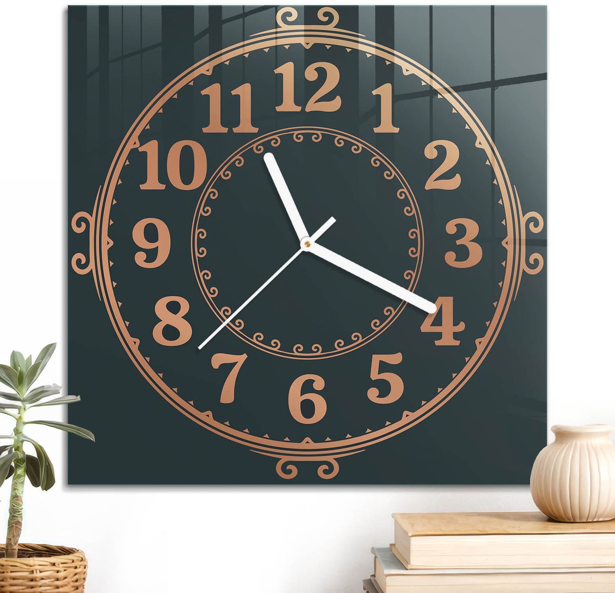 ArtPrintCave Oranje Glazen Klok - 30x30 cm - Wandklok Vierkant - Een Elegant Uurwerk Wandklok Keuken - Abstractie Unieke Klok - Witte Klokwijzers