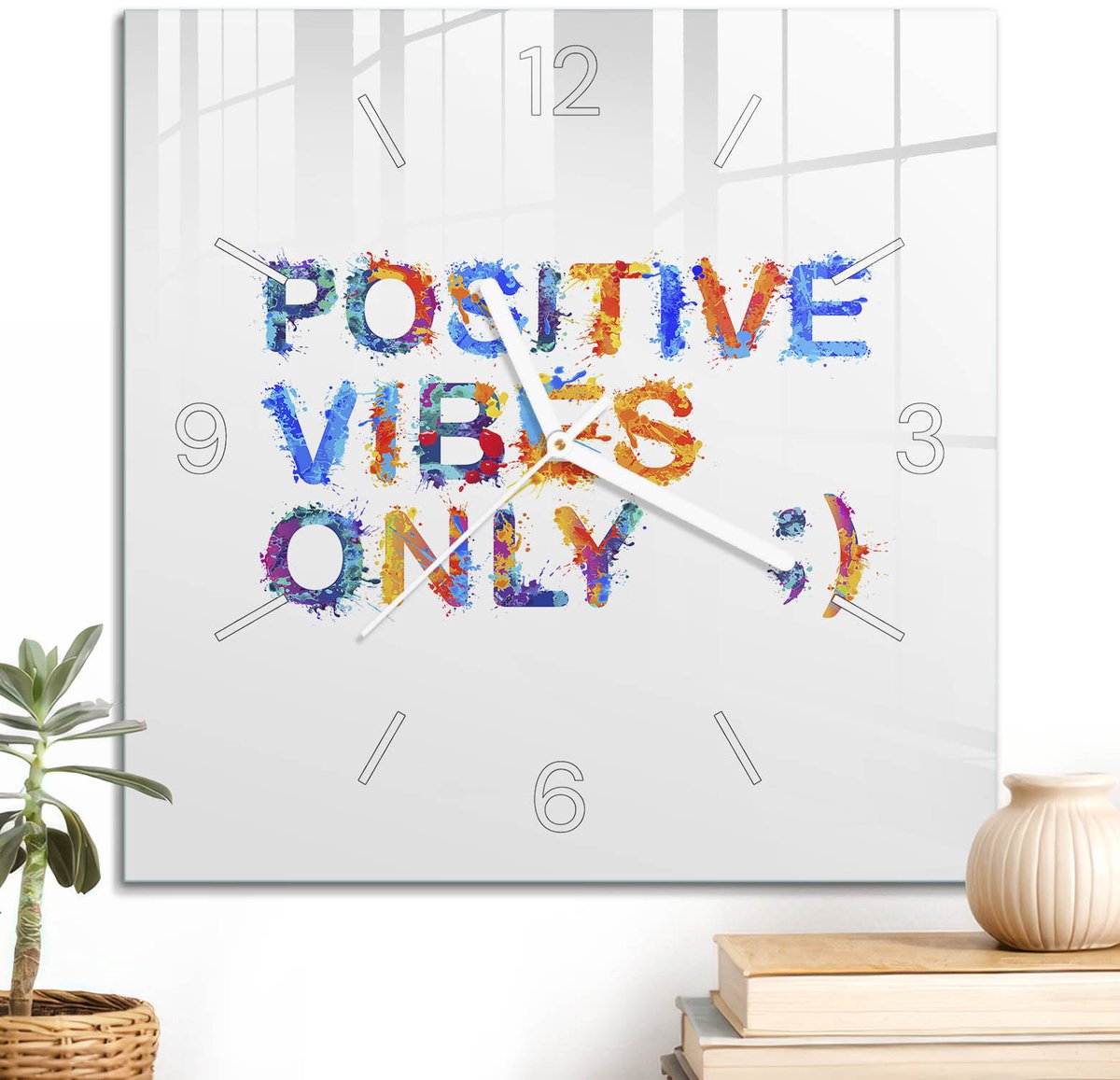 ArtPrintCave Blauw Glazen Klok - 30x30 cm - Wandklok Vierkant - Positieve Energie Wandklok Keuken - Abstractie Unieke Klok - Witte Klokwijzers