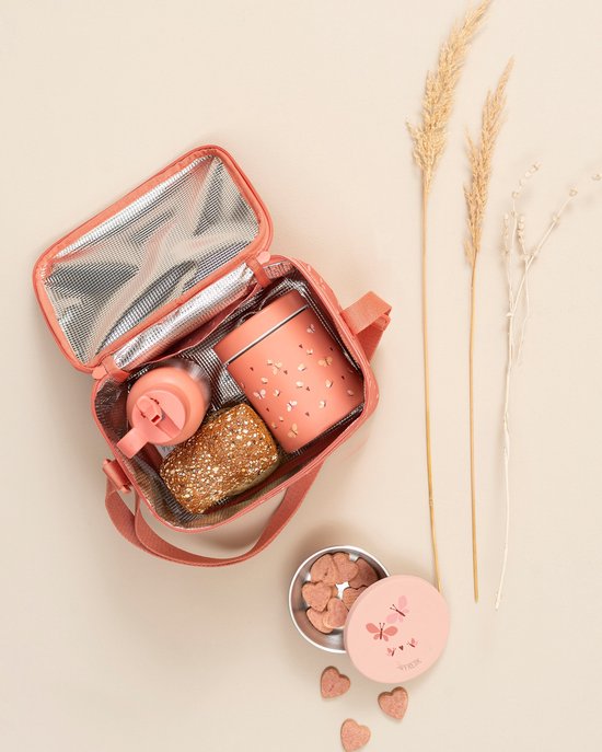 Fresk Grote Koeltas Kind 6.2 L - Lunchtas Meisjes - Thermische Lunch Koeltas - Met Bestekvak - Waterafstotende Lunchtas - Roze - Butterflies van Fresk — afbeelding 5