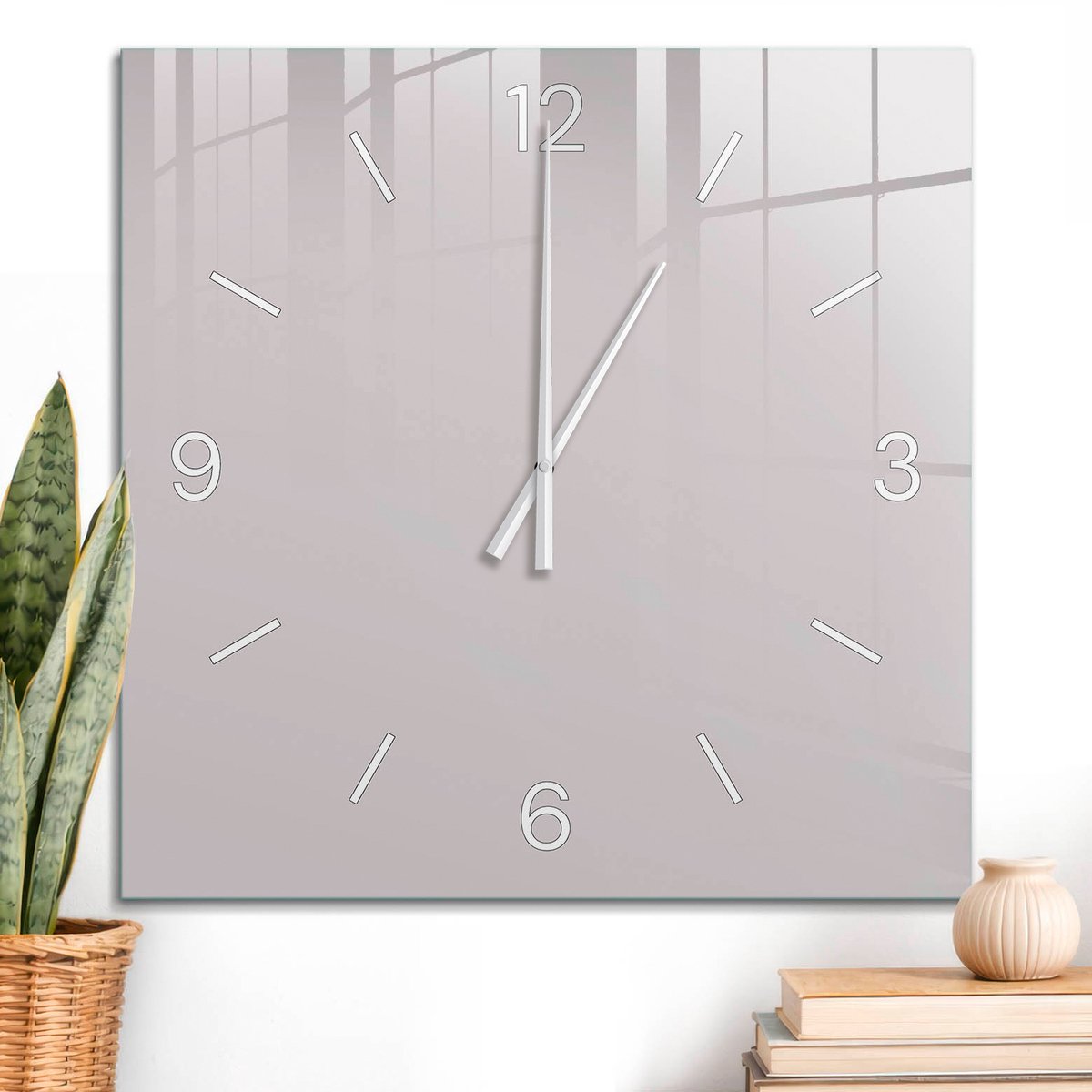 ArtPrintCave Roze Glazen Klok - 60x60 cm - Wandklok Vierkant - Asgrijs Wandklok Keuken - Abstractie Unieke Klok - Witte Klokwijzers