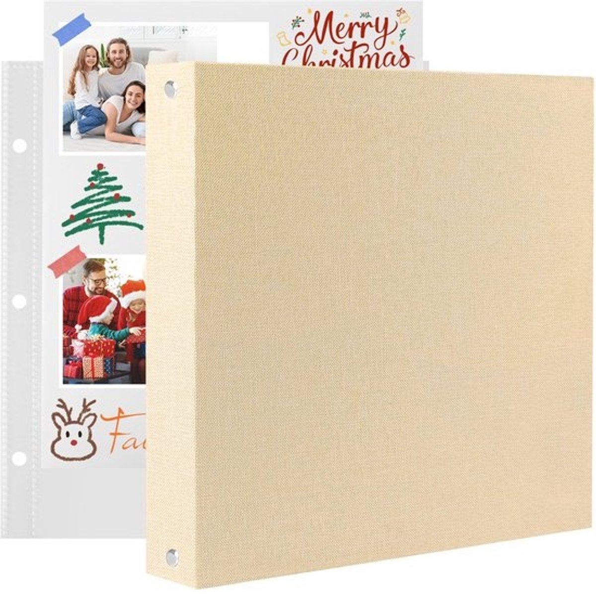 Fotoalbum - 20 compartimenten - Linnen cover - DIY-scrapbook - 30 x 30 cm - Voor reizen, trouwen, verjaardagen en Kerstmis (beige)