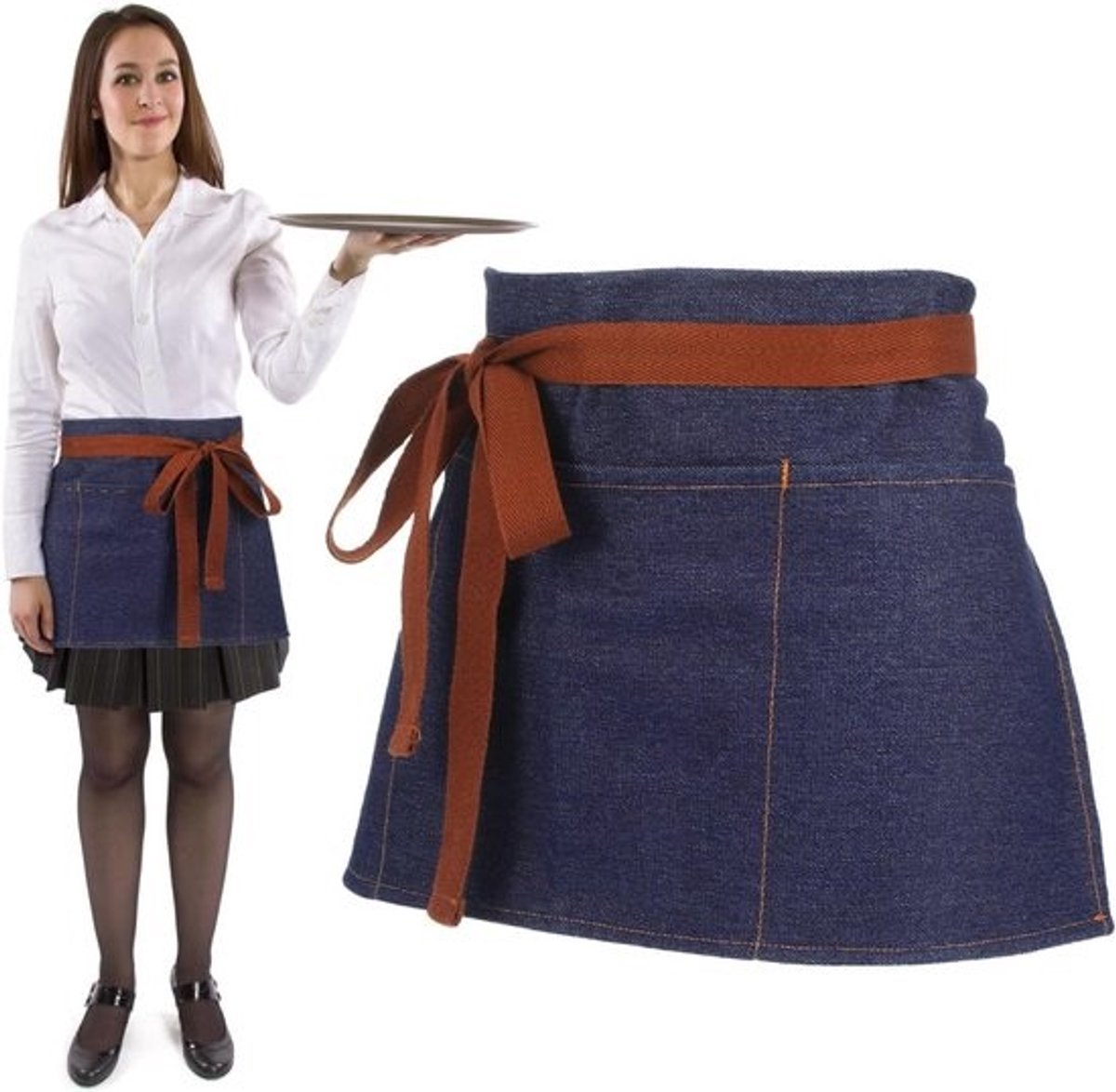 Praktisch Taille Schort voor Restaurant en Bistro - Katoenen Denim met Meerdere Zakjes