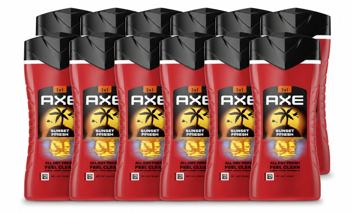 12 x Axe – Douchegel 3-in-1 – Sunset Fresh – 250 ml - Voordeelverpakking - 12 stuks