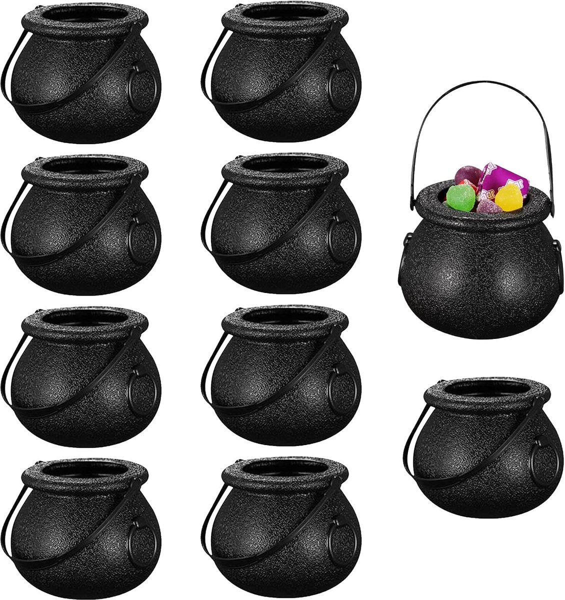 10 Stks Mini Heks Ketel Snoep Emmer Met Handvat Plastic Ketel Halloween Snoep Houder Pot Schedel Hoofden Vormige Nieuwigheid Kettles Cups Trick or Treat Snoep Emmer Houder Party Decoratie Gunsten Heks