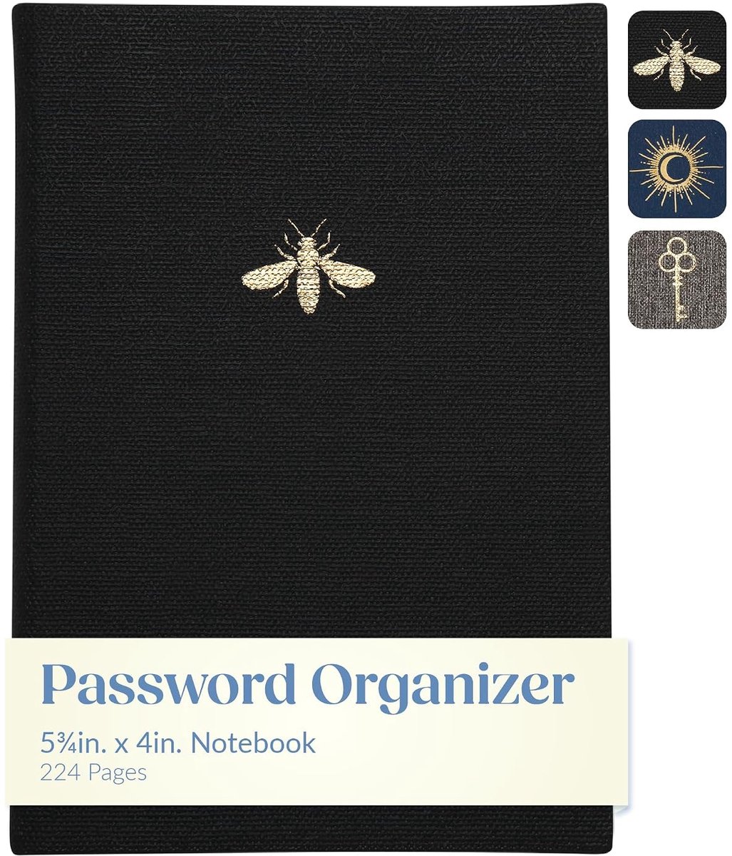Password Keeper Book met alfabetische tabbladen, discrete computer en website login wachtwoordboek en organizer, hardcover zakformaat dagboek notitieboek voor dagelijks gebruik (zwart, 14,6 x