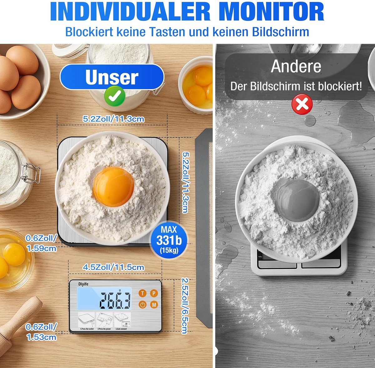 Keukenweegschaal - Tot 15 kg - Roestvrij staal - Digitaal