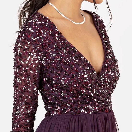 Deluxe Damesjurk voor bruiloften, V-hals, hoge taille, maxi-jurk, lange avondjurk, bruidsmeisjesjurk, Bessen, 34 — afbeelding 5