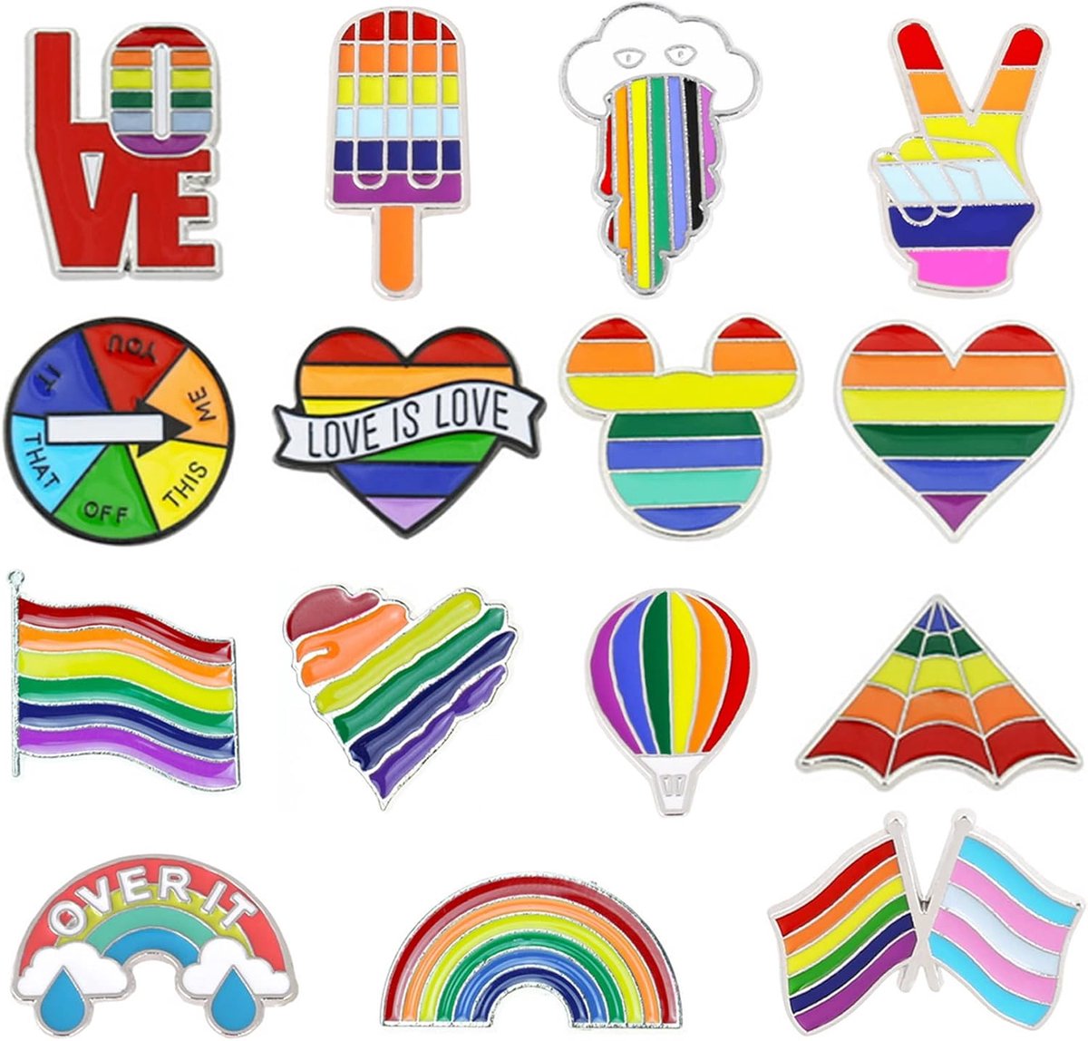 Broches, 15 stuks, regenboog emaille pinnen opsteekspelden LGBT Pride regenboogbroches, regenboog, vlag, broches voor truien, sjaals, hoofddoeken, jurken, Metaal