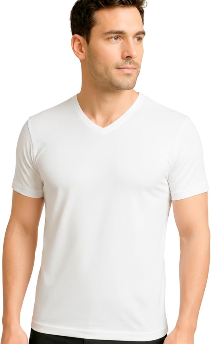 2 stuks warme T-shirts voor heren, van 100% geborsteld katoen, met ronde hals of V-hals, hypoallergeen