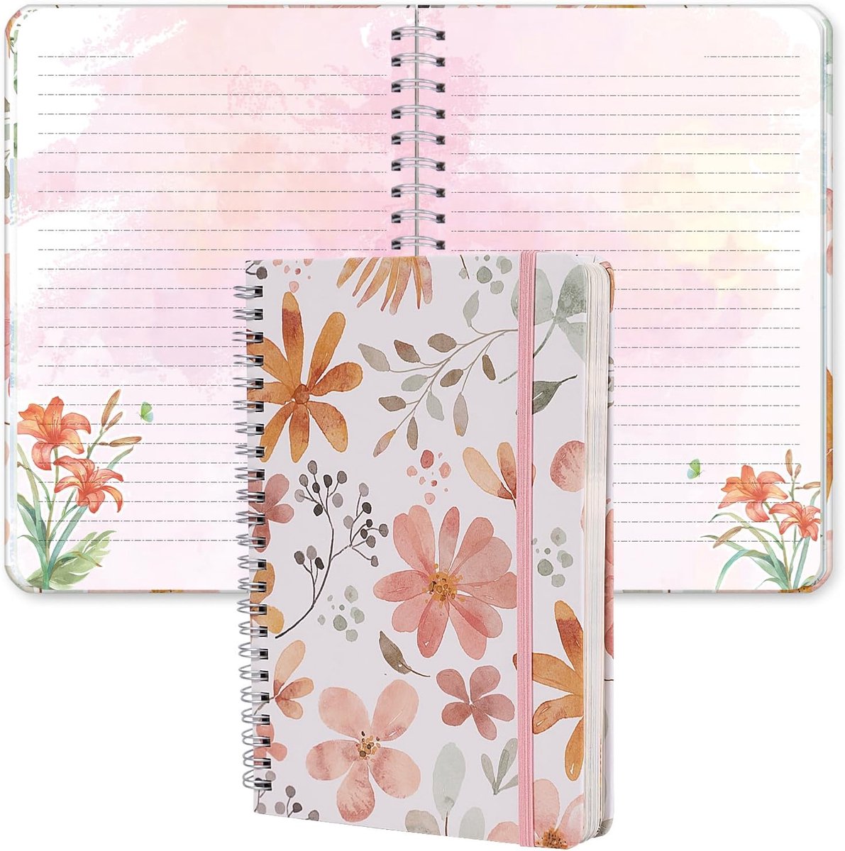 Siixu Artistic Flower Dream Journal​ - dik spiraalvormig notitieboek met harde kaft met 160 unieke pagina's, A5 gelinieerde notitieboeken voor het opstellen van poëzie, het bijhouden van memo's en
