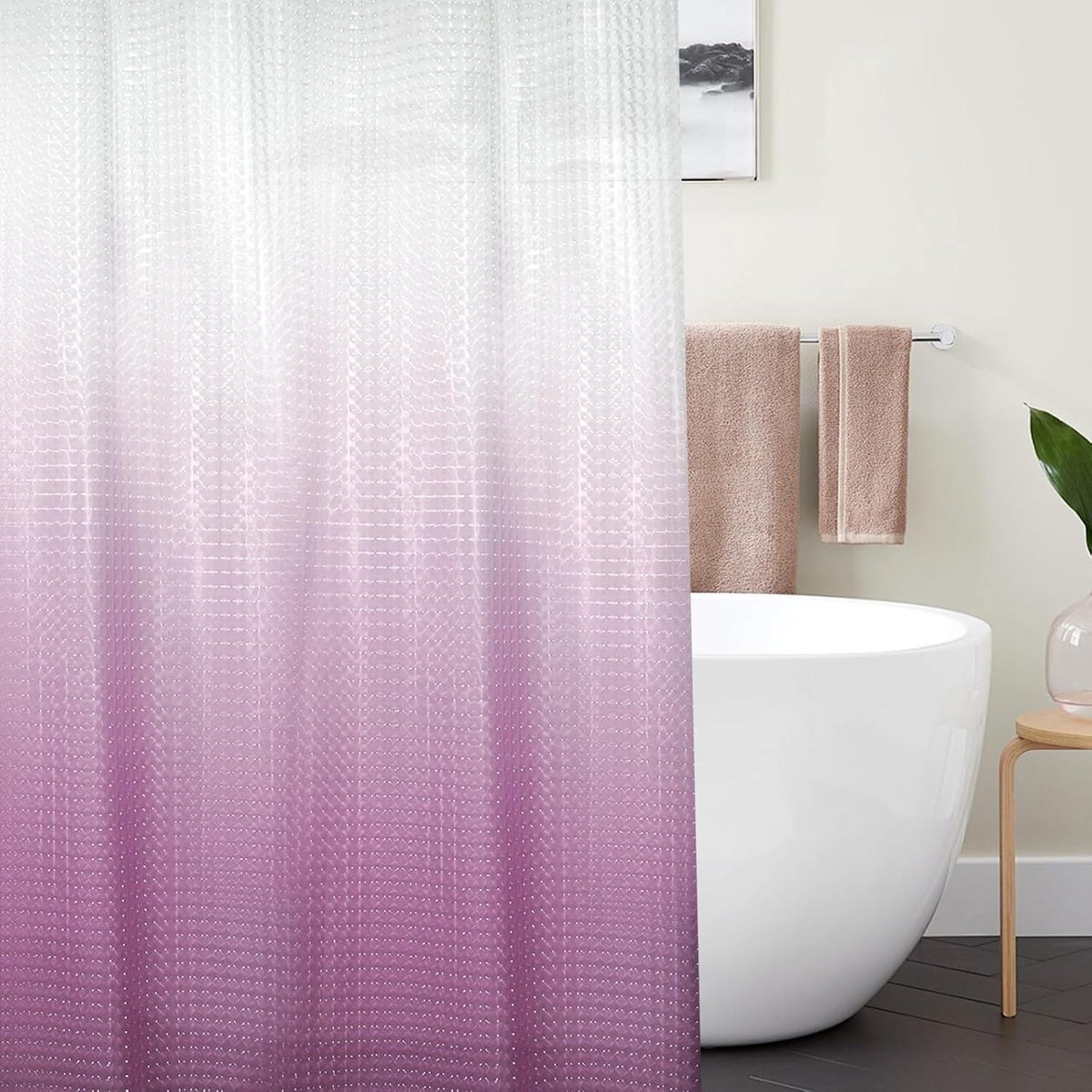 Cloud PEVA douchegordijn, waterdicht, winddicht, koudebestendig, met douchegordijnring, kleur kleurverloop, violet, 183 x 183 cm