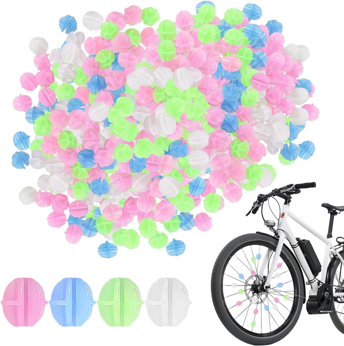 Kralen, fietslichtkralen, kunststof kralen, sportdecoratieaccessoires, fietsballen, fietsaccessoires, geschikt voor fietsen (108 stuks)