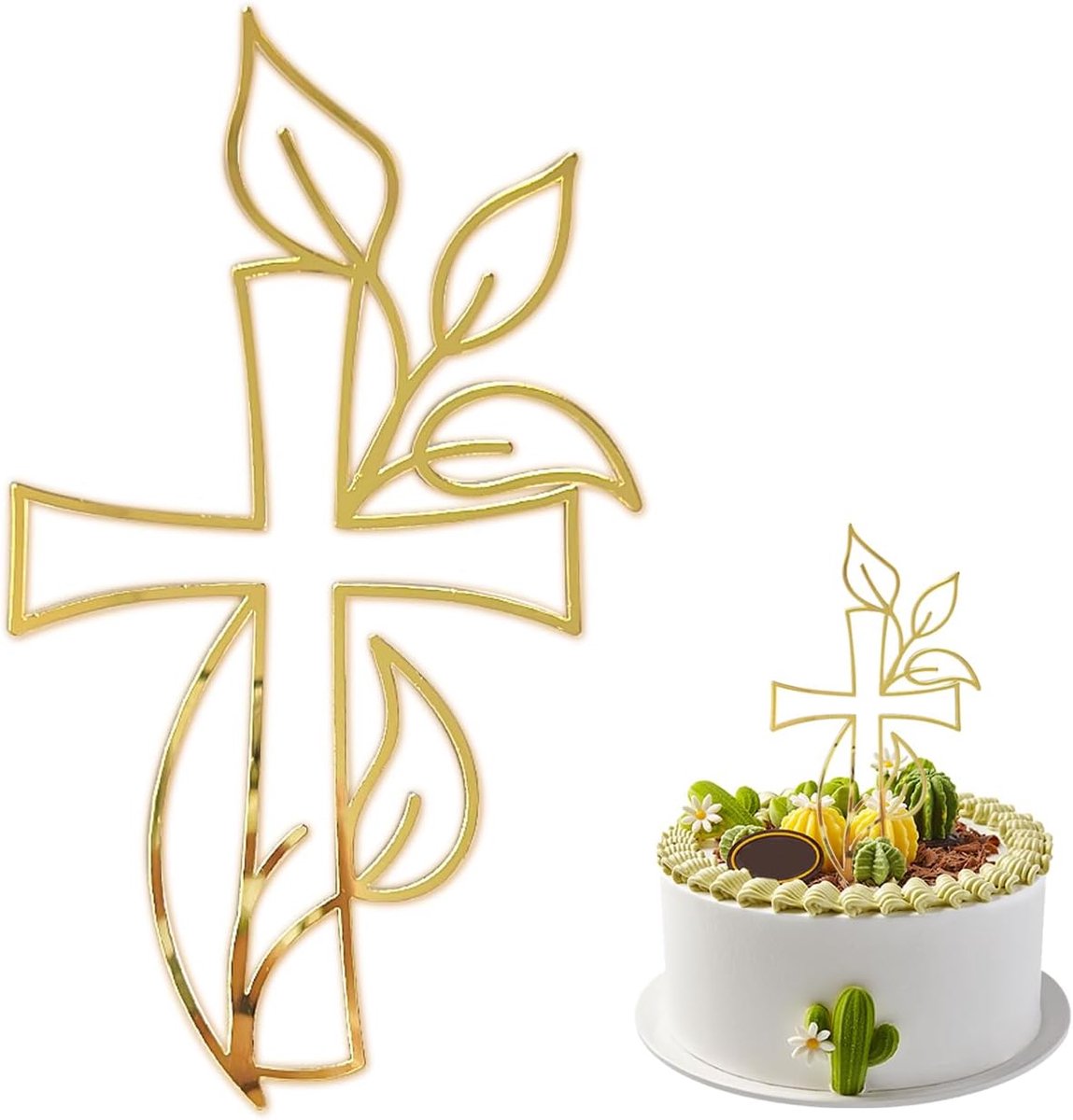 1 stuk dooptaartinzetstuk, taartinzetstuk, gepersonaliseerde dessertdecoratie, feestdecoratiebenodigdheden, geschikt voor communie, doop, verjaardagsfeest (goud)