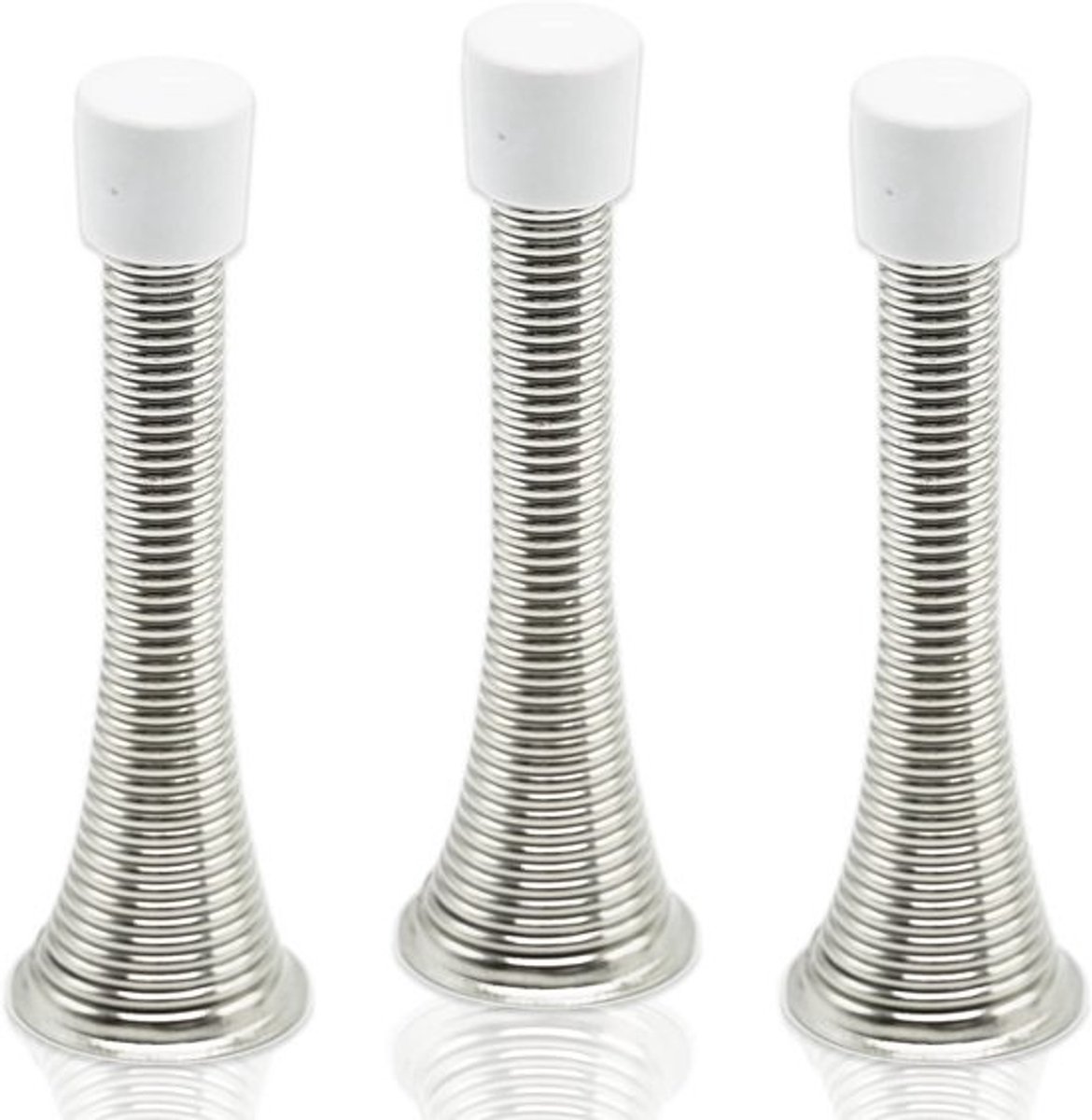 Set van 3 verchroomde veerbelaste deurstoppers met reserve rubberen eindkappen