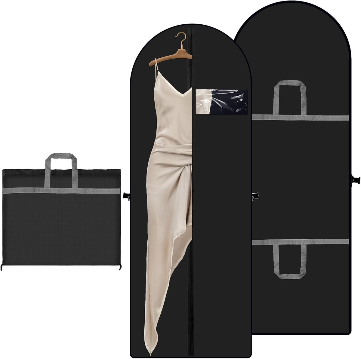 Kledinghoezen, 2 stuks, 180 x 60 cm, kledinghoes met ritssluiting, vergroten, lange kledingzakken, voor jurken, mantels, avondjurken, bruidsjurken, avondjurken