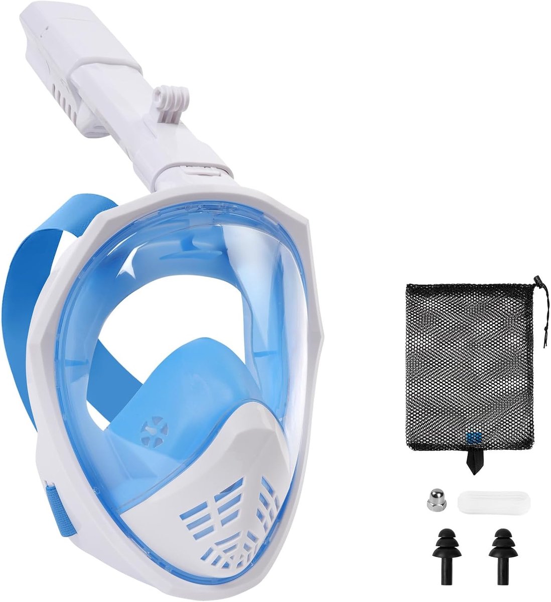 Snorkelmasker, volledig gezicht 180° panoramisch snorkelmasker voor volwassenen met afneembare camerabevestiging