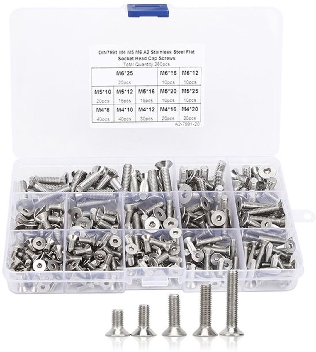 Allecta - 260-Delige RVS M4/M5/M6 Platte Machine Schroeven Set voor Elektronica Industrie.