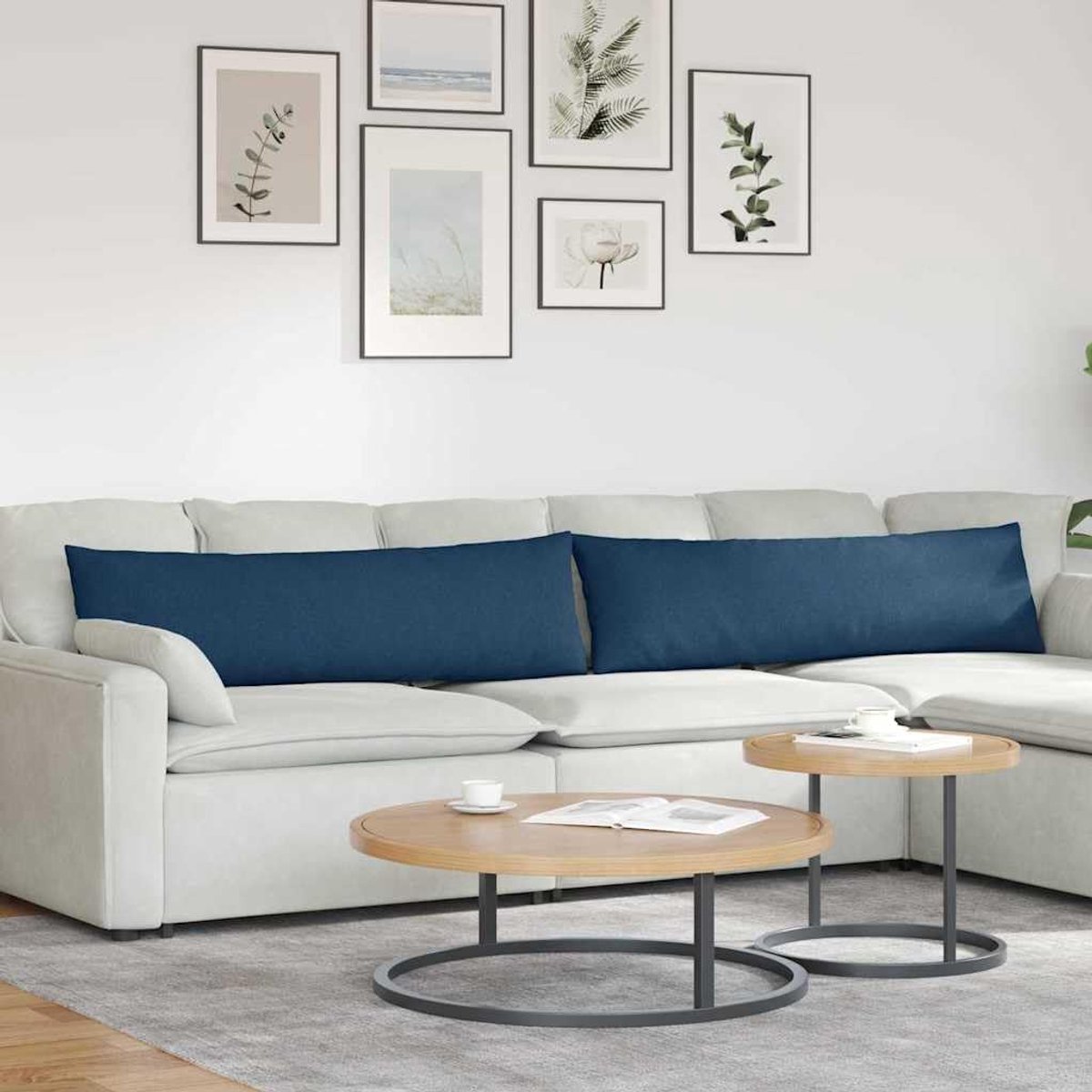 2 stuks bankkussen overtrek loungekussen blauw 145 x 40 cm van gladde stof met afneembare overtrek voor binnenshuis