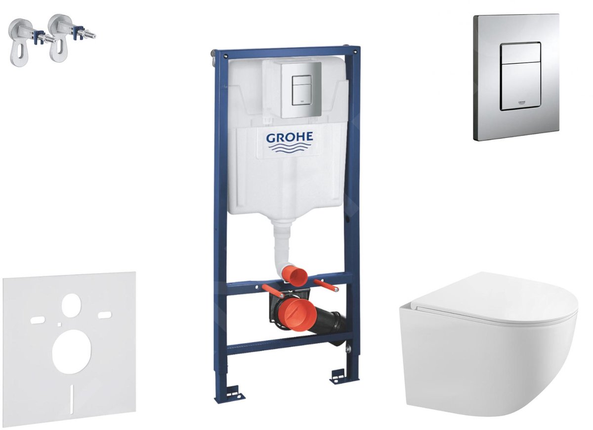 Voorwand montageset, Gaia toilet en softclose zitting, Skate Cosmopolitan bedieningsplaat, chroom