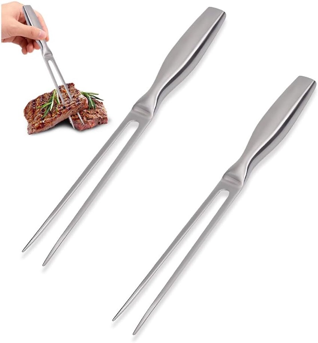 Vleesvork, roestvrij staal, 27 cm, trancheervork, braadvork, serveervork vlees met ergonomische handgreep, lange grillvork, marshmallow spiesen, roeststicks voor camping, keuken