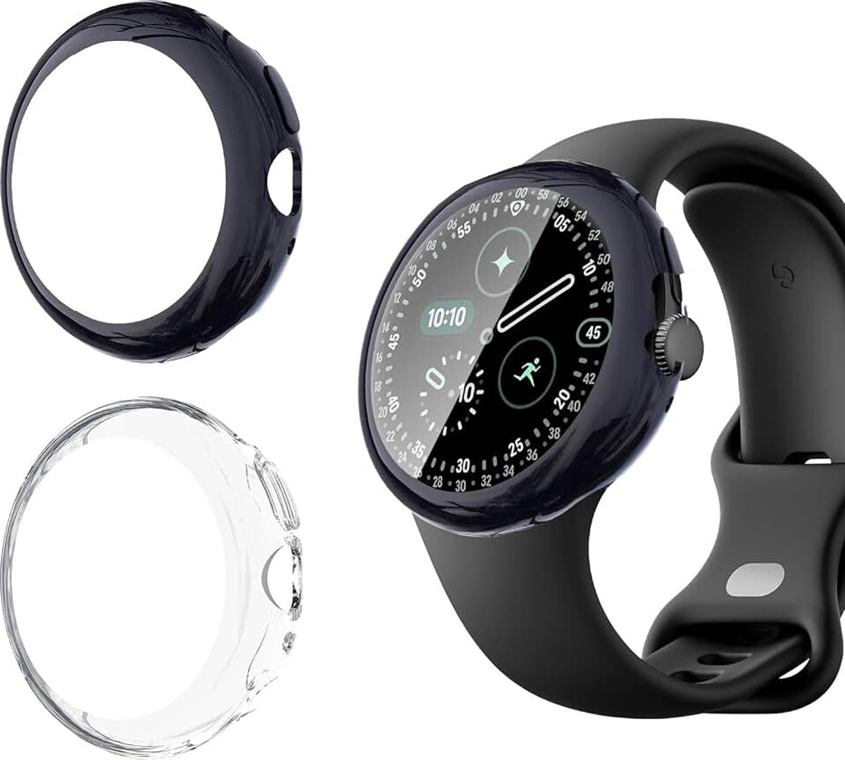 2 stuks hoes voor Google Pixel Watch 4 41mm, volledige beschermhoes, ultradun, krasbestendig beschermhoes - Zwart+Transparant