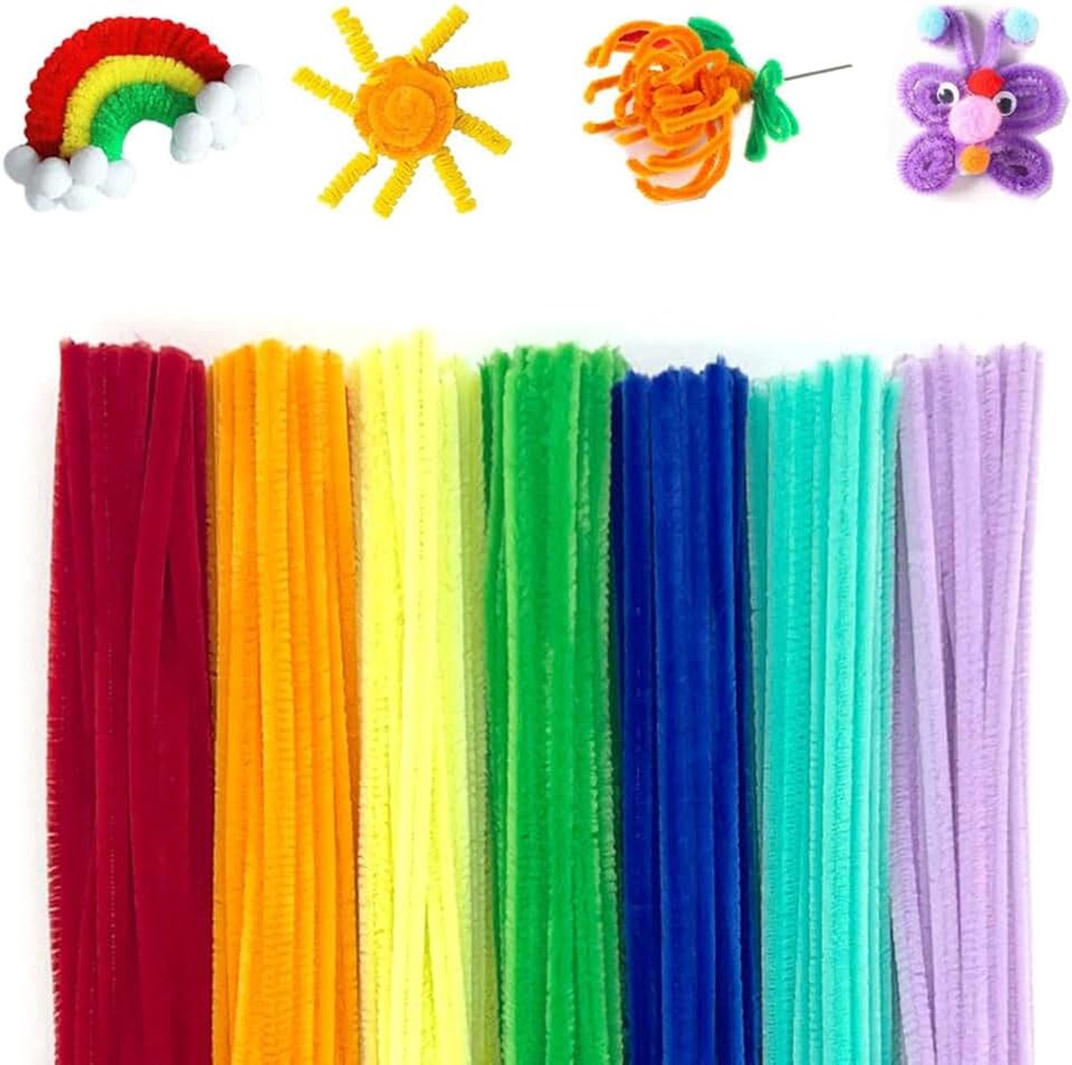 Kleurrijke pijpenragers, chenilledraad, 30 cm, pijpenpoetsdraad voor doe-het-zelf knutselprojecten, chenilledraad, buigpluche om te knutselen en te decoreren, regenboog, 7