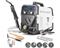STAHLWERK lasmachine MIG MAG 200 ST Plus | inert gas lasmachine | IGBT inverter met 200 A, synergische draadaanvoer, FLUX, Lift-TIG en MMA | ARC functie