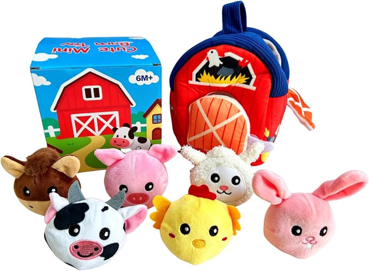 Zachte boerderijset, babyspeelgoed van 6-12 maanden, babyboerderijdieren met 6 dierenrassen, Montessori-speelgoed, Montessori-speelgoed, cadeau voor meisjes en jongens, raassel en spiegel