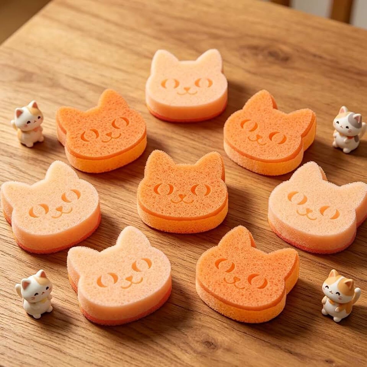 12 stuks kattenvormige keukensponzen voor het afwassen, schattige schotelsponzen oranje dierenpatroon absorberend dubbelzijdig niet-kras schrobbpad voor keuken badkamer reiniging 9,94 x 9,7