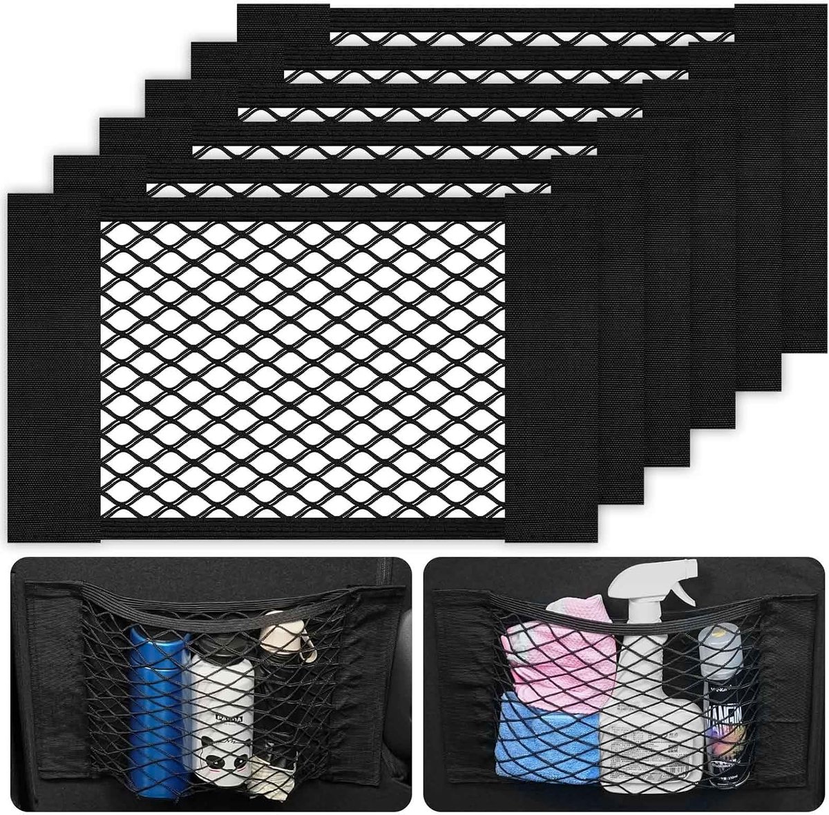 Opbergnet - 6-delige Set Auto Organizer Netten - Zelfklevend en Universeel - Geschikt voor Kofferbak en Interieur - Formaat 40x25 cm - 6 Stuks