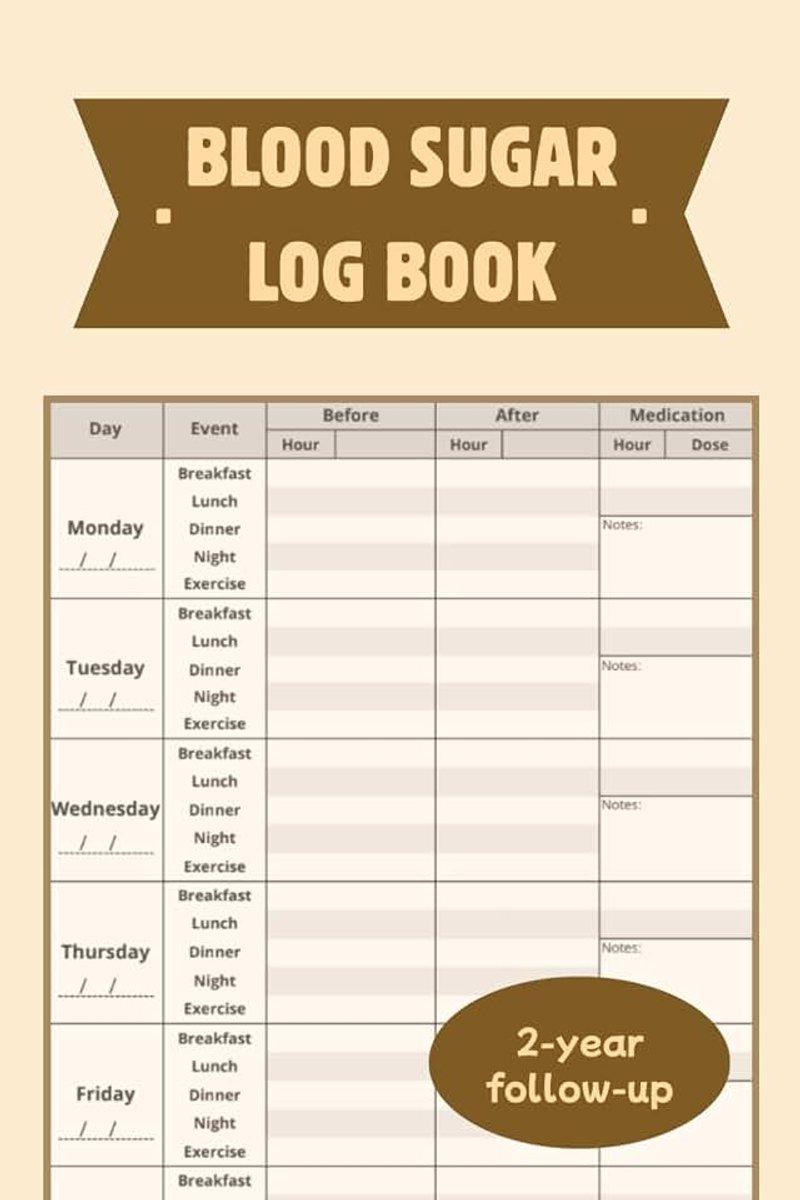 Blood Sugar Log Book: Weekly Blood Sugar Diary | Daily Diabetic Glucose Tracker Journal | 2 years follow up | A5