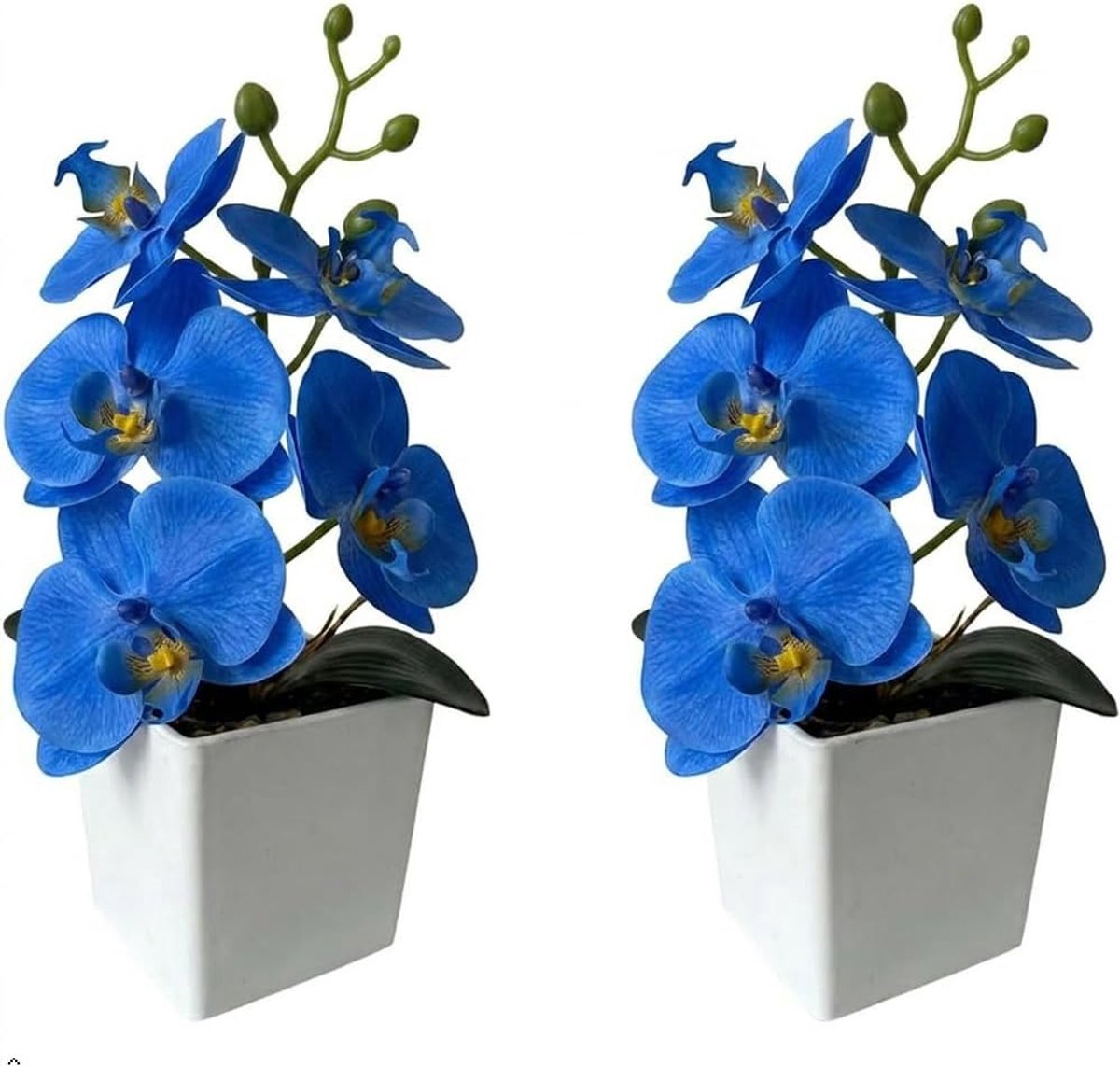 2 stuks kunstmatige orchidee bloemen met vaas, 10 inch nep vlinder plant, blauw