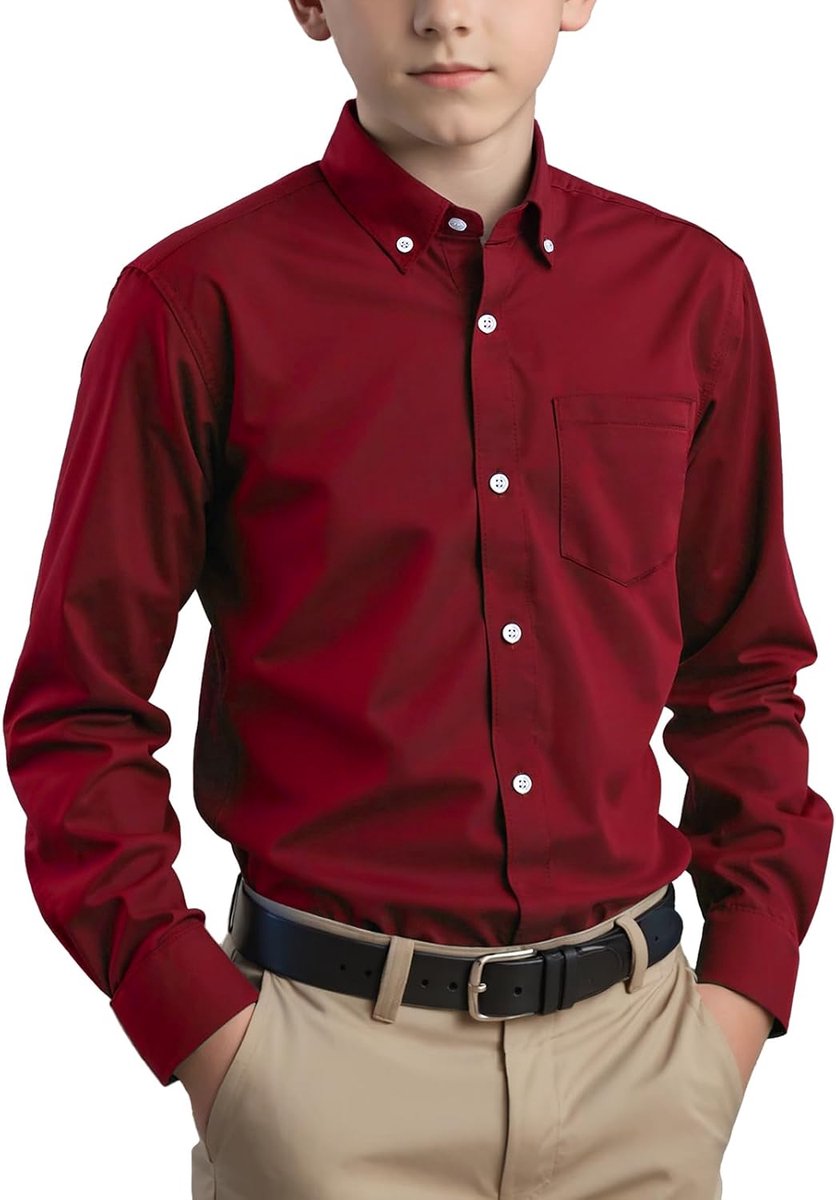 Jongens uniform katoenen T-shirt met lange mouwen en knoopsluiting voor kinderen (3-14 jaar)